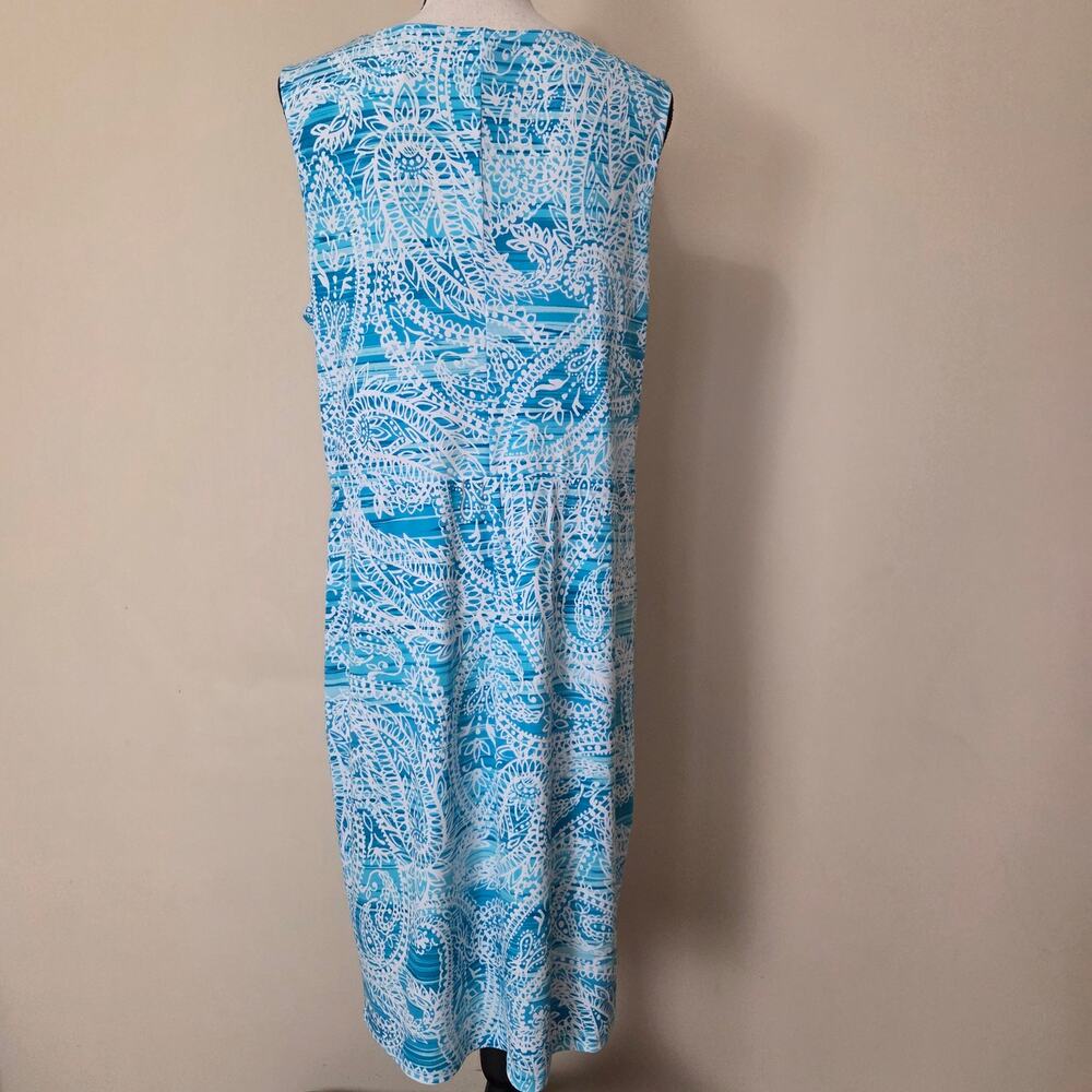 NWT Jones New York XL Jersey Pullover Sleeveless Summer Dress Turquoise White - Picture 7 of 16